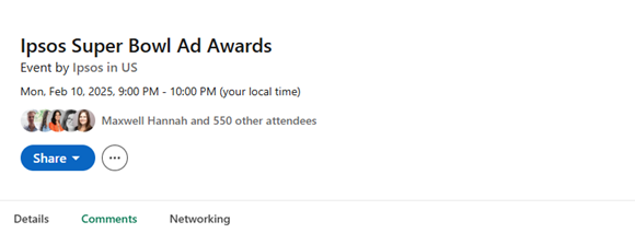 LinkedIn event listing example — Ipsos Super Bowl Ad Awards